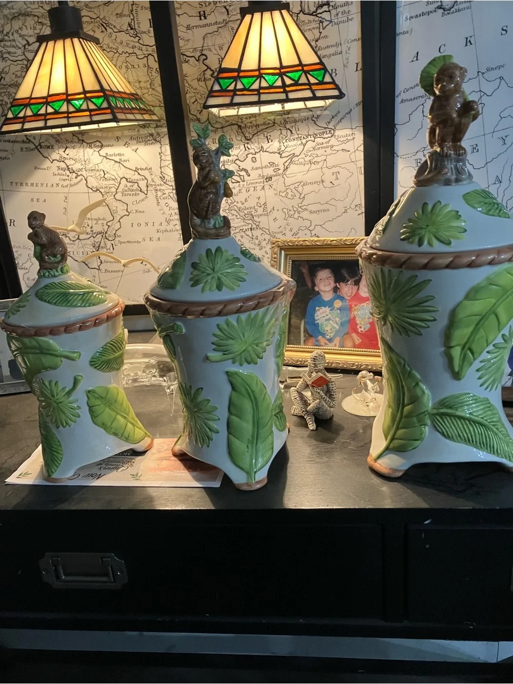 Vintage American Atelier Monkey Pattern Canisters